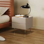 White Stone Top 2-Drawer Wood Square Nightstand