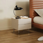 White Stone Top 2-Drawer Wood Square Nightstand