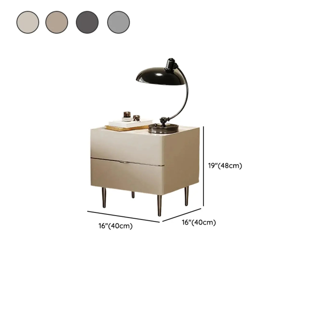 White Stone Top 2-Drawer Wood Square Nightstand
