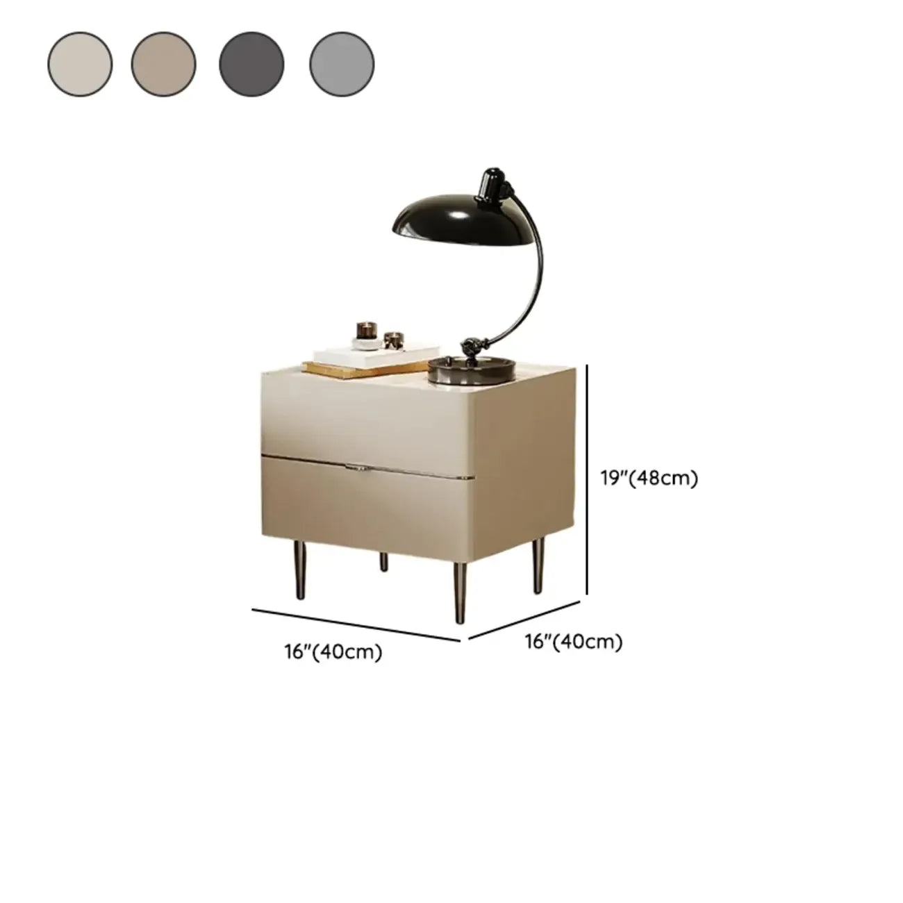 White Stone Top 2-Drawer Wood Square Nightstand