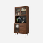 3-Drawer Wooden Fluted Glass Door Kitchen Sideboard