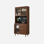3-Drawer Wooden Fluted Glass Door Kitchen Sideboard
