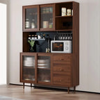 3-Drawer Wooden Fluted Glass Door Kitchen Sideboard