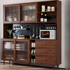 3-Drawer Wooden Fluted Glass Door Kitchen Sideboard