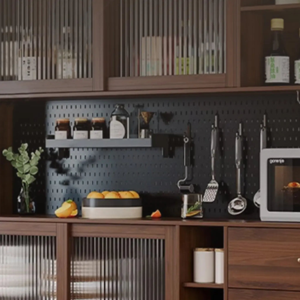 3-Drawer Wooden Fluted Glass Door Kitchen Sideboard