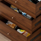 3-Drawer Wooden Fluted Glass Door Kitchen Sideboard