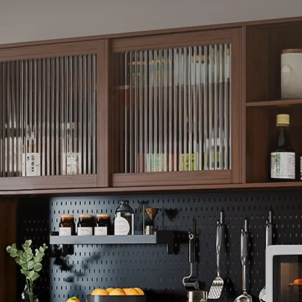 3-Drawer Wooden Fluted Glass Door Kitchen Sideboard