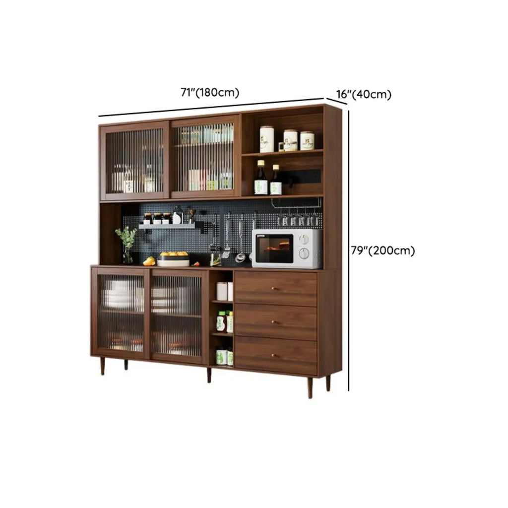 3-Drawer Wooden Fluted Glass Door Kitchen Sideboard