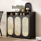 Narrow Rectangular Rattan Bamboo Sideboard with Open Shelf