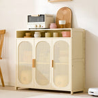 Narrow Rectangular Rattan Bamboo Sideboard with Open Shelf