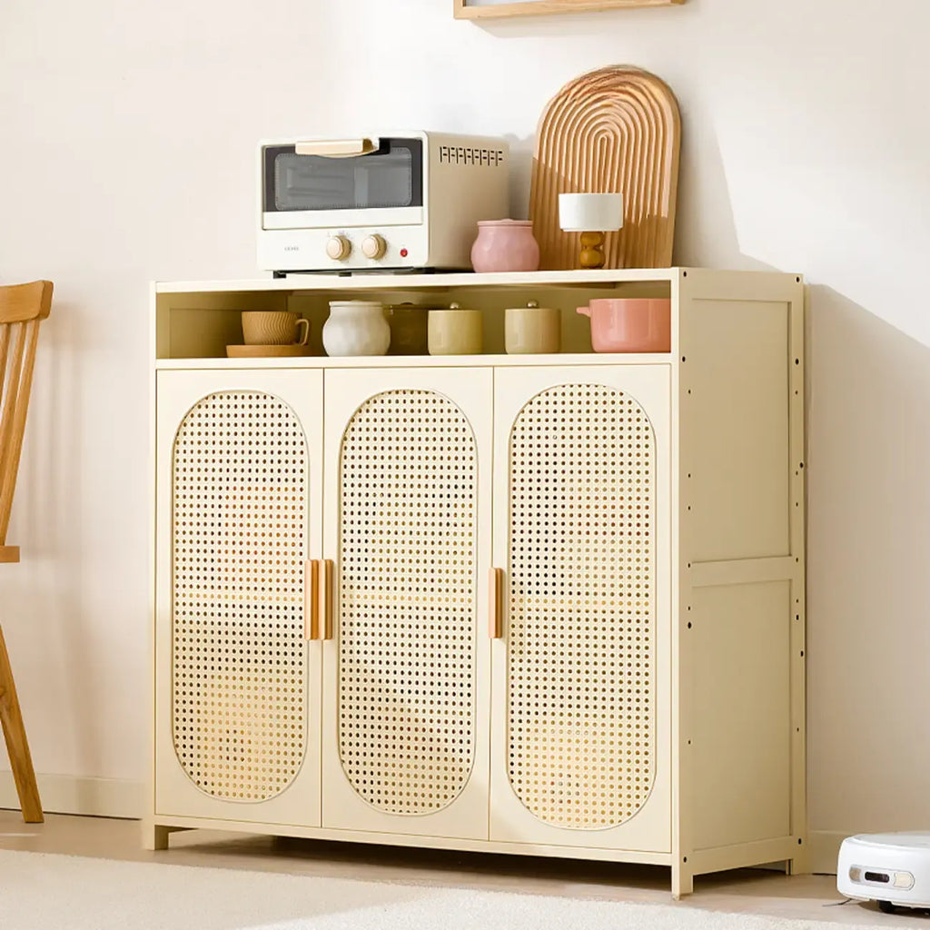 Narrow Rectangular Rattan Bamboo Sideboard with Open Shelf