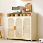 Narrow Rectangular Rattan Bamboo Sideboard with Open Shelf