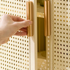 Narrow Rectangular Rattan Bamboo Sideboard with Open Shelf