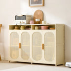 Narrow Rectangular Rattan Bamboo Sideboard with Open Shelf