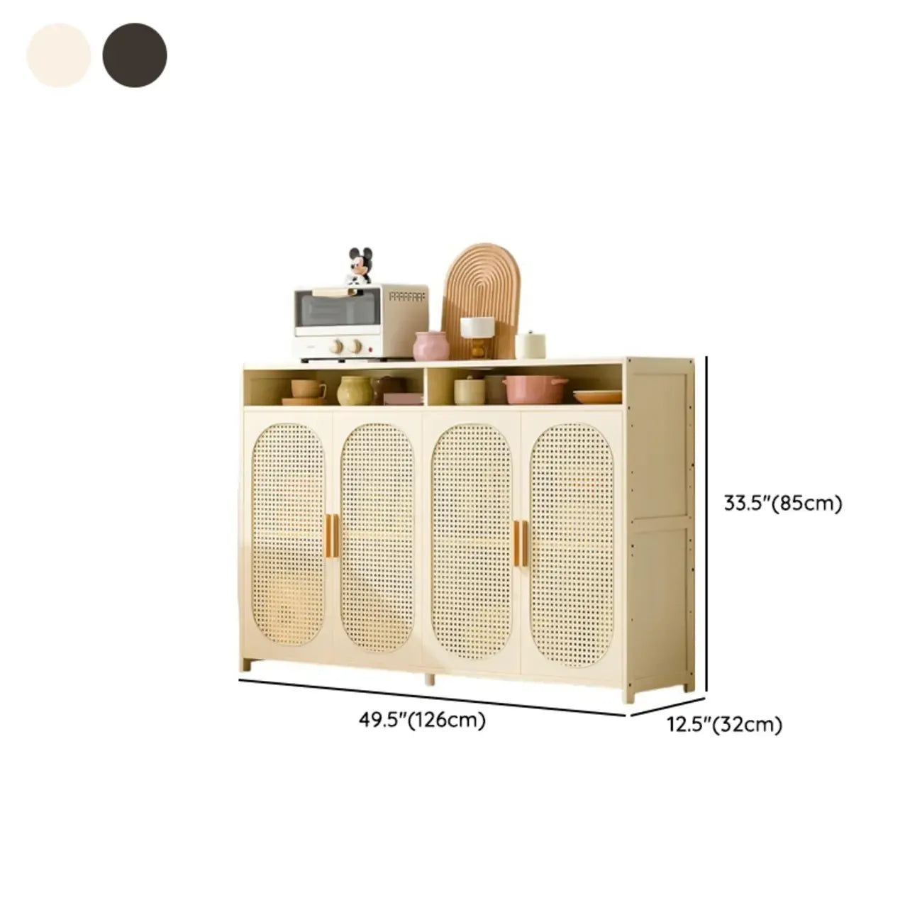Narrow Rectangular Rattan Bamboo Sideboard with Open Shelf
