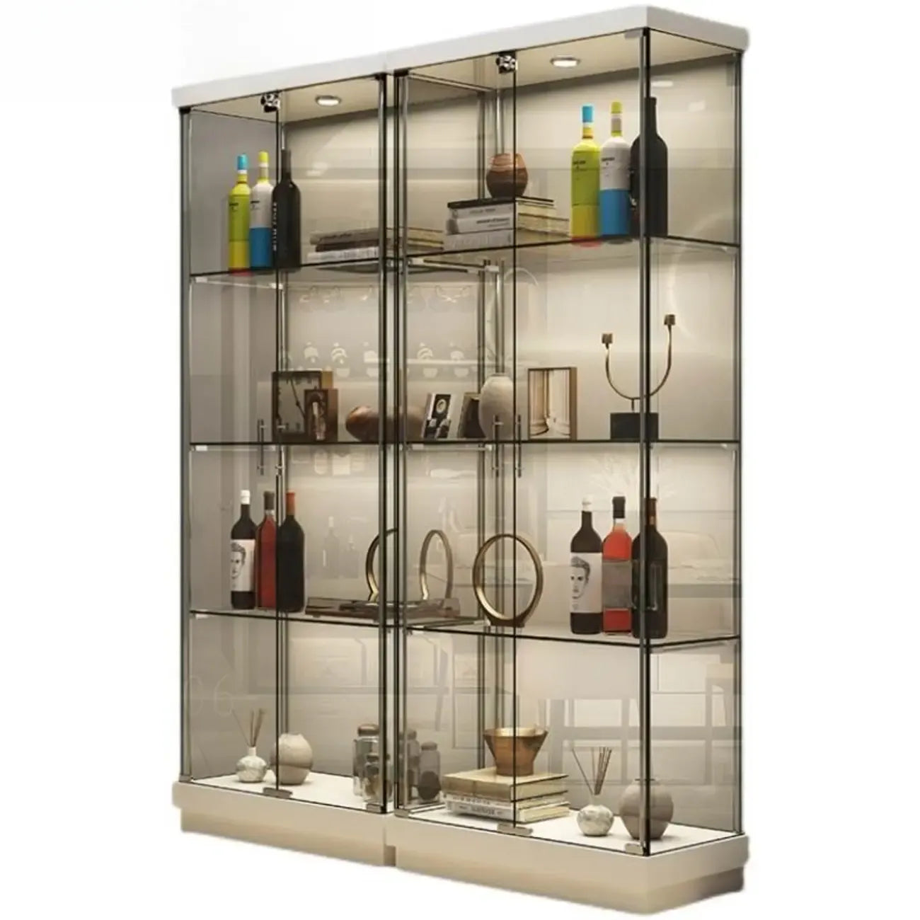 Stylish Metal Glass Floor Display Cabinet with LED Lighting