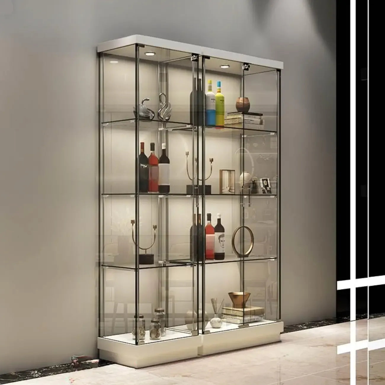 Stylish Metal Glass Floor Display Cabinet with LED Lighting