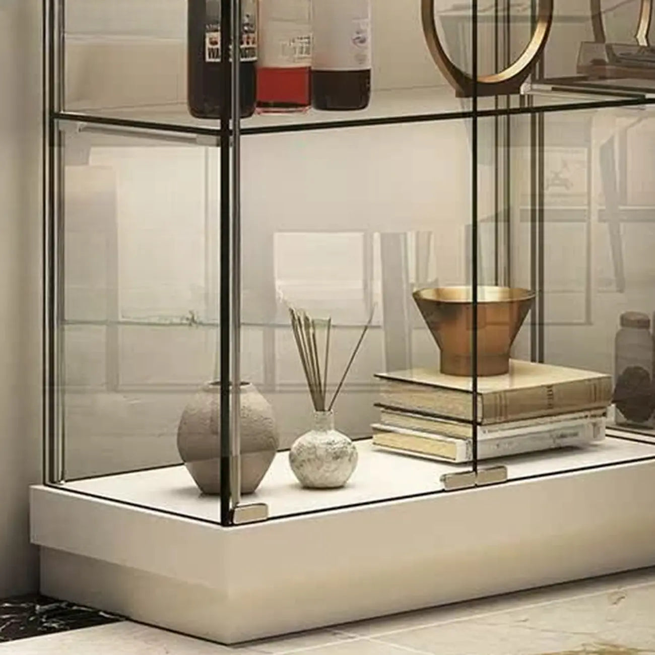 Stylish Metal Glass Floor Display Cabinet with LED Lighting