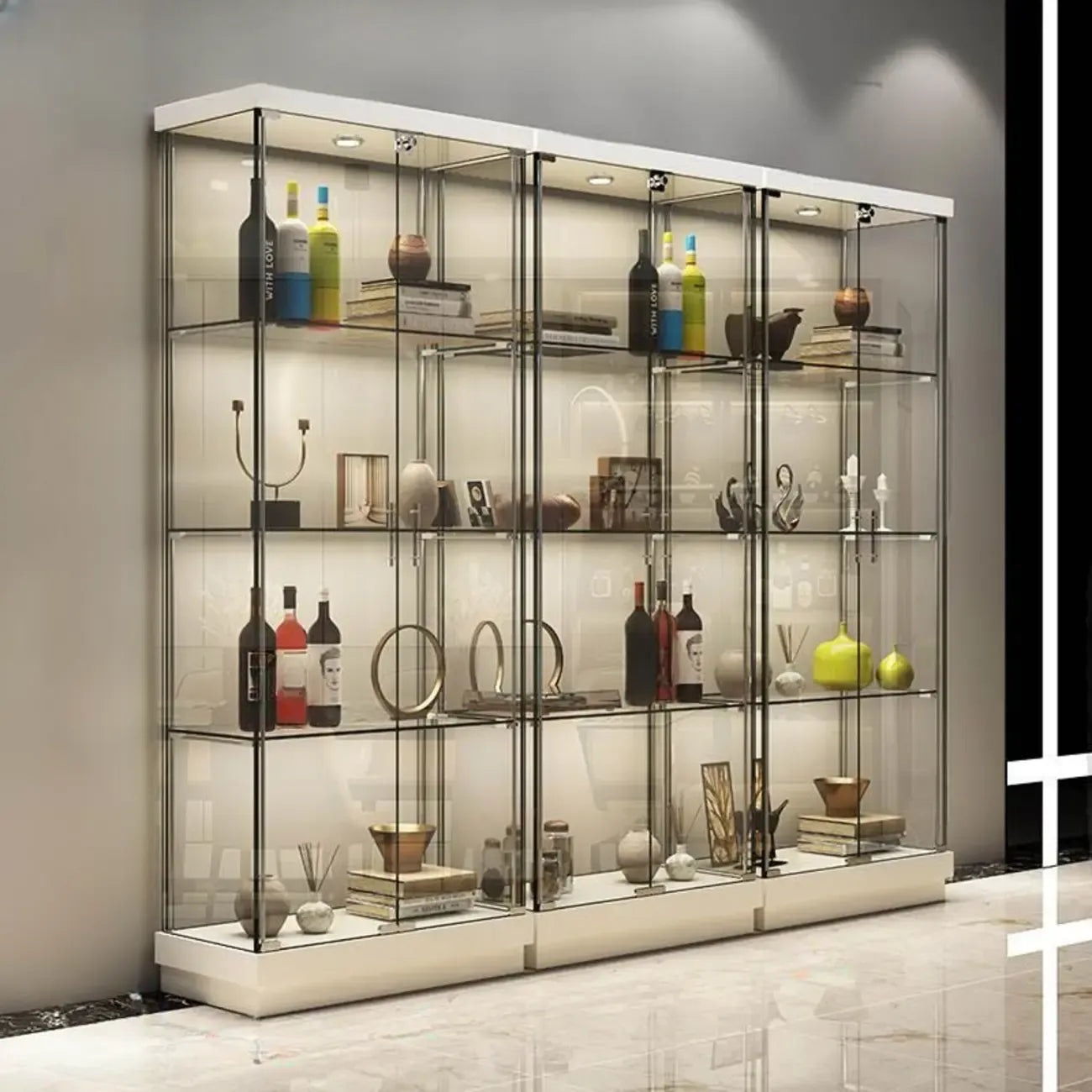 Stylish Metal Glass Floor Display Cabinet with LED Lighting