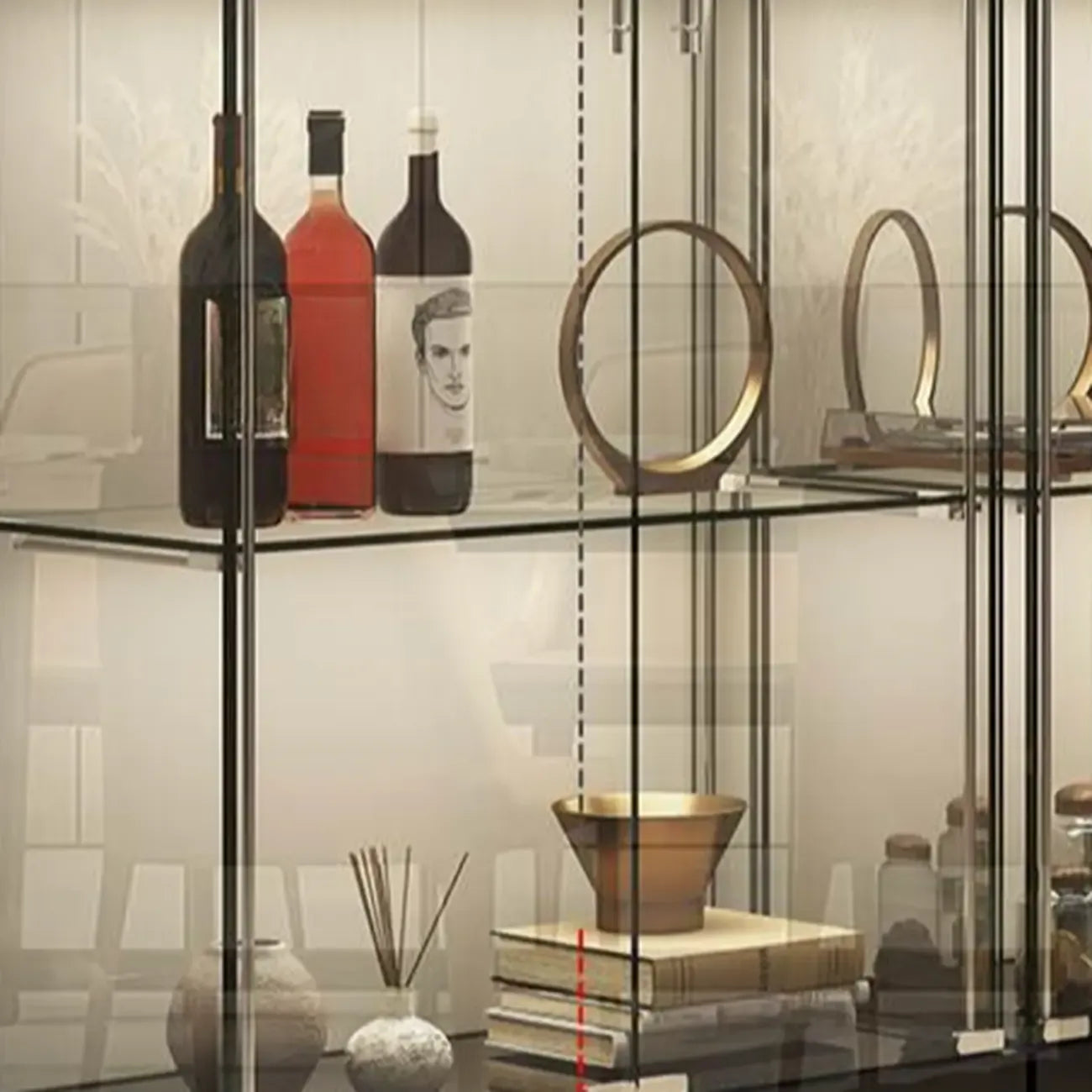 Stylish Metal Glass Floor Display Cabinet with LED Lighting