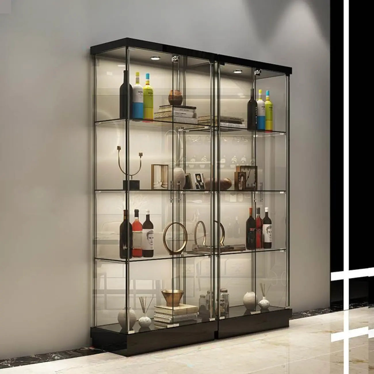 Stylish Metal Glass Floor Display Cabinet with LED Lighting