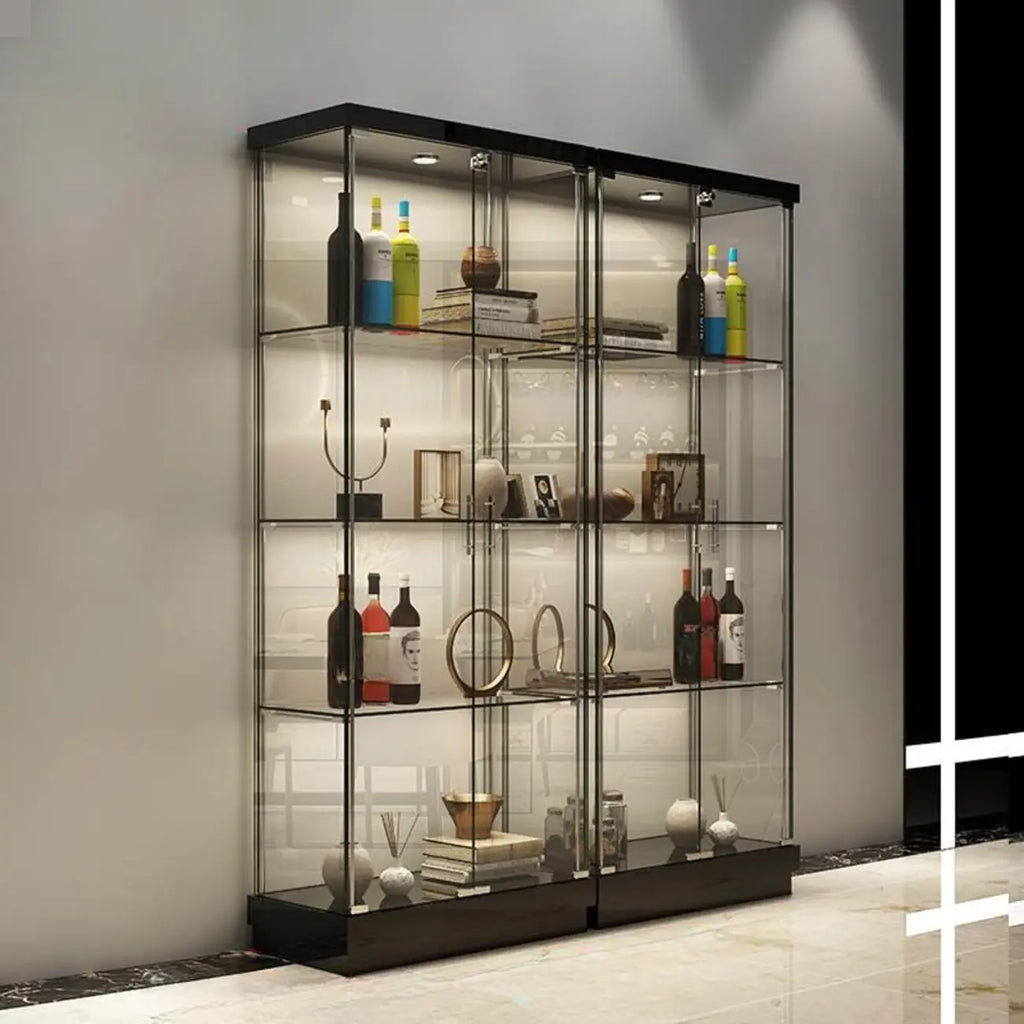 Stylish Metal Glass Floor Display Cabinet with LED Lighting