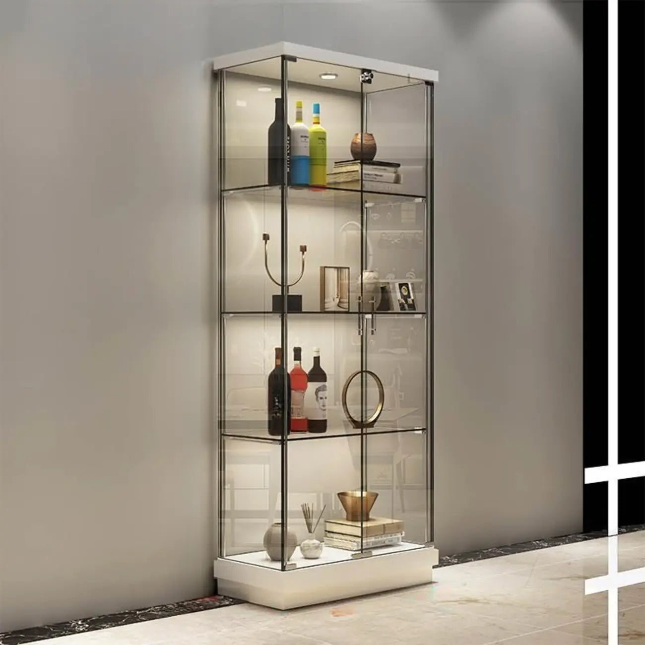 Stylish Metal Glass Floor Display Cabinet with LED Lighting