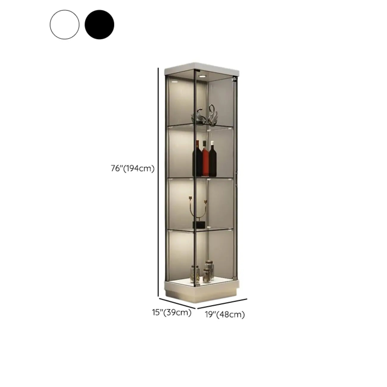 Stylish Metal Glass Floor Display Cabinet with LED Lighting