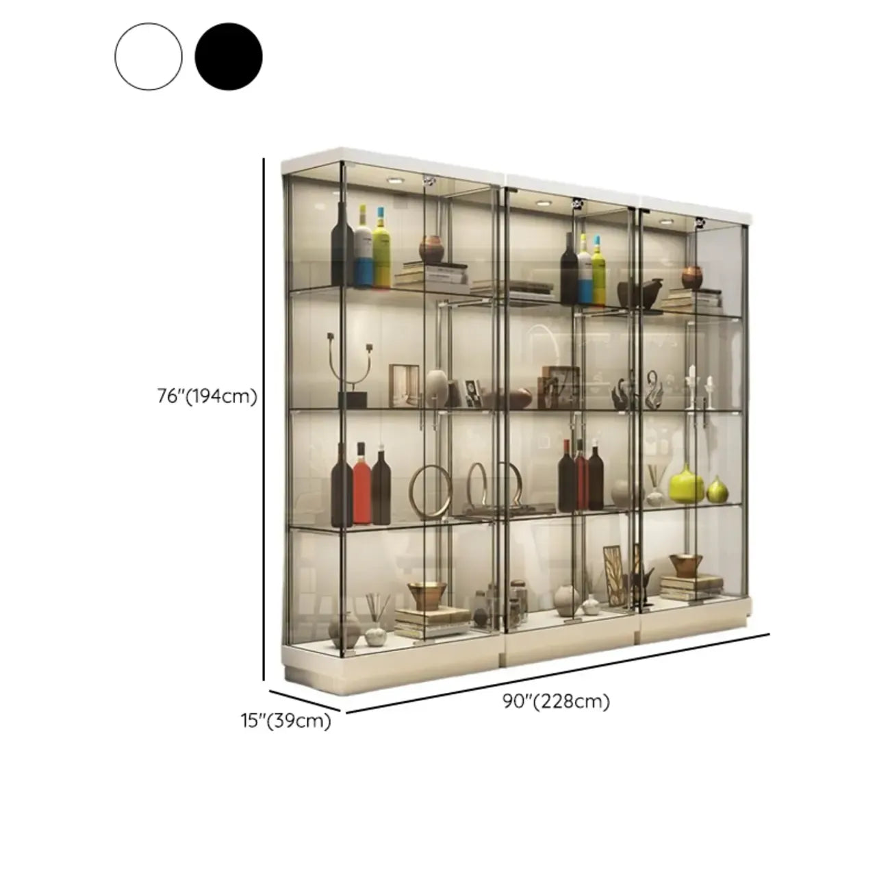 Stylish Metal Glass Floor Display Cabinet with LED Lighting