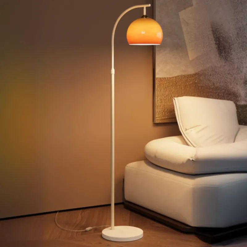 Orange Glass Dome Shade Adjustable Height Mental Floor Lamp