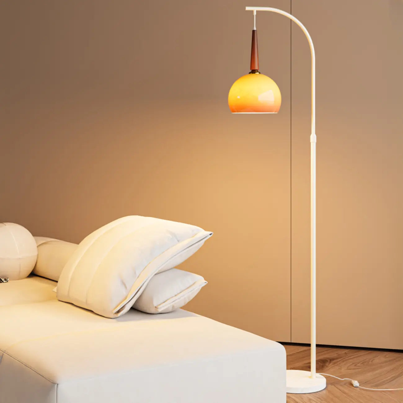 Orange Glass Dome Shade Adjustable Height Mental Floor Lamp