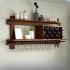 Vintage Hanging Wine Bottle and Glass Rack with Shelf