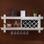 Vintage Hanging Wine Bottle and Glass Rack with Shelf