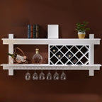 Vintage Hanging Wine Bottle and Glass Rack with Shelf