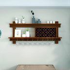 Vintage Hanging Wine Bottle and Glass Rack with Shelf