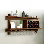Vintage Hanging Wine Bottle and Glass Rack with Shelf