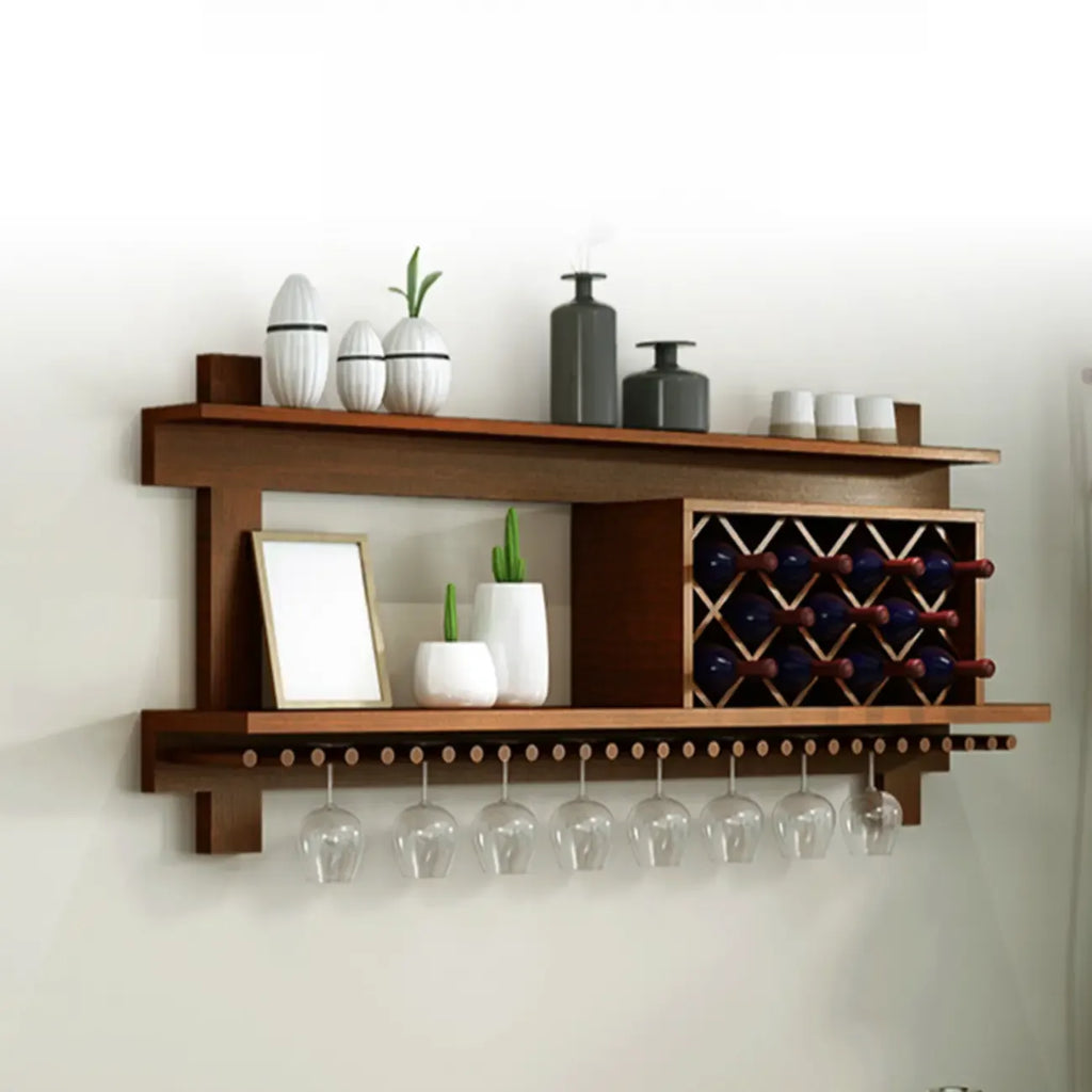 Vintage Hanging Wine Bottle and Glass Rack with Shelf