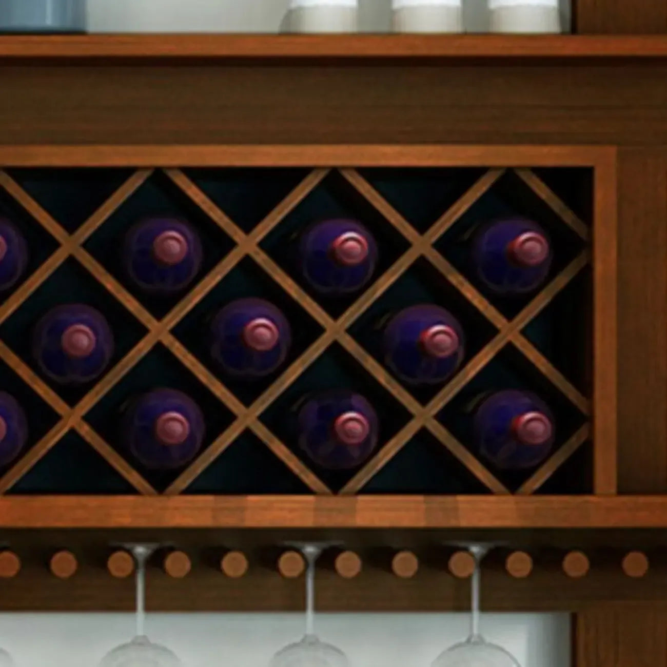 Vintage Hanging Wine Bottle and Glass Rack with Shelf