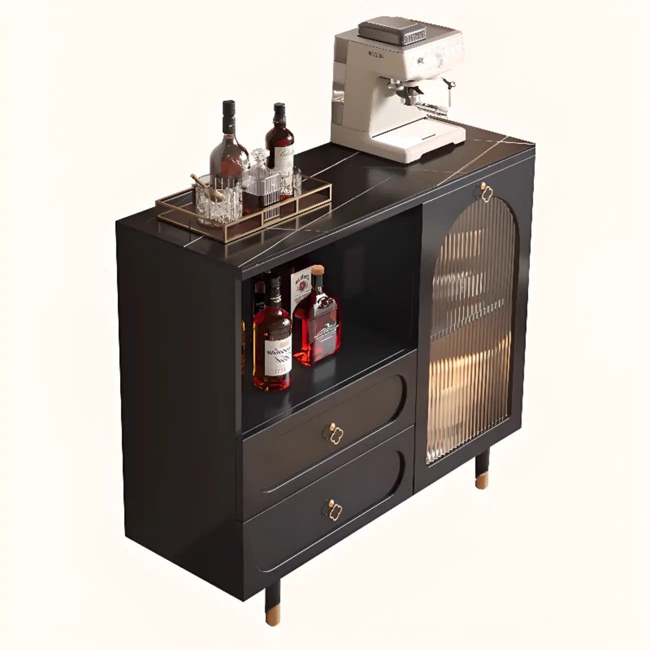 Modern Wooden 2-Drawer Open Shelving Buffet Cabinet
