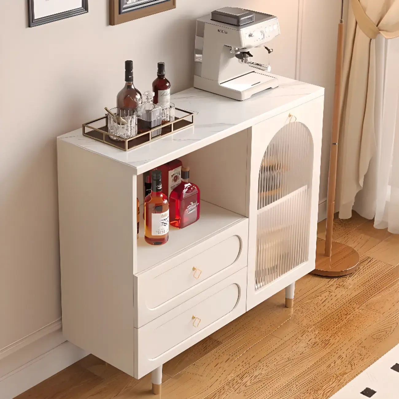Modern Wooden 2-Drawer Open Shelving Buffet Cabinet