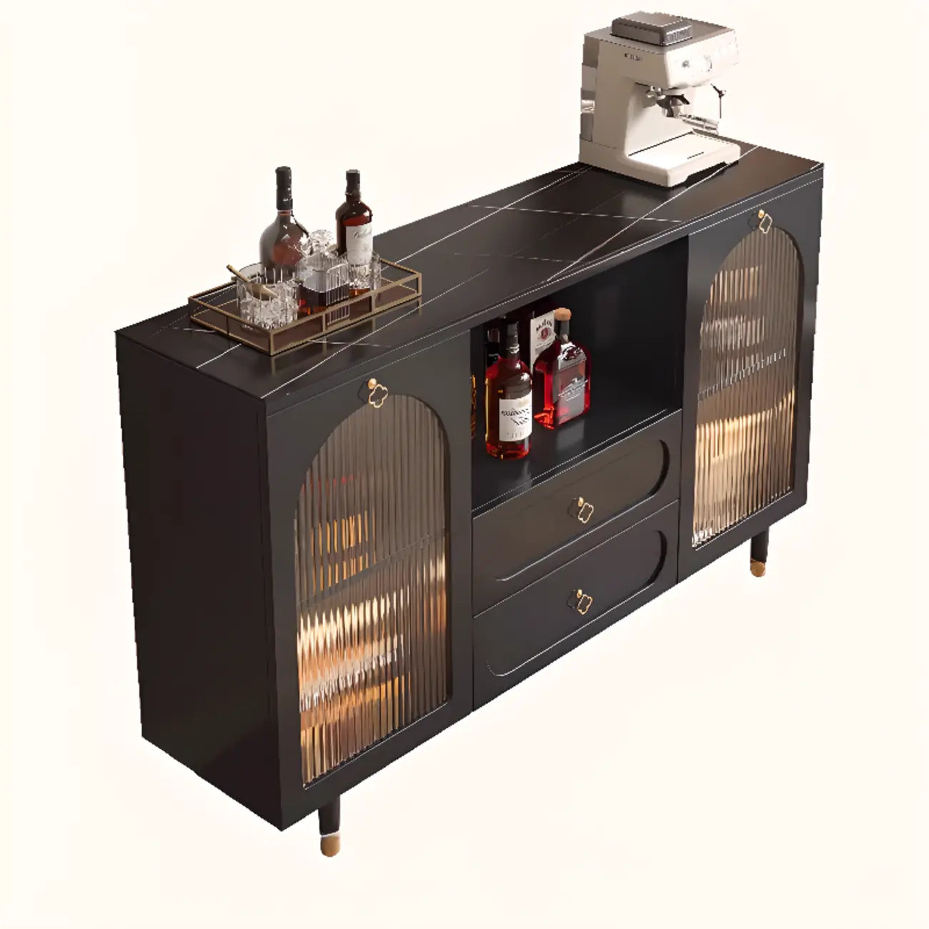 Modern Wooden 2-Drawer Open Shelving Buffet Cabinet