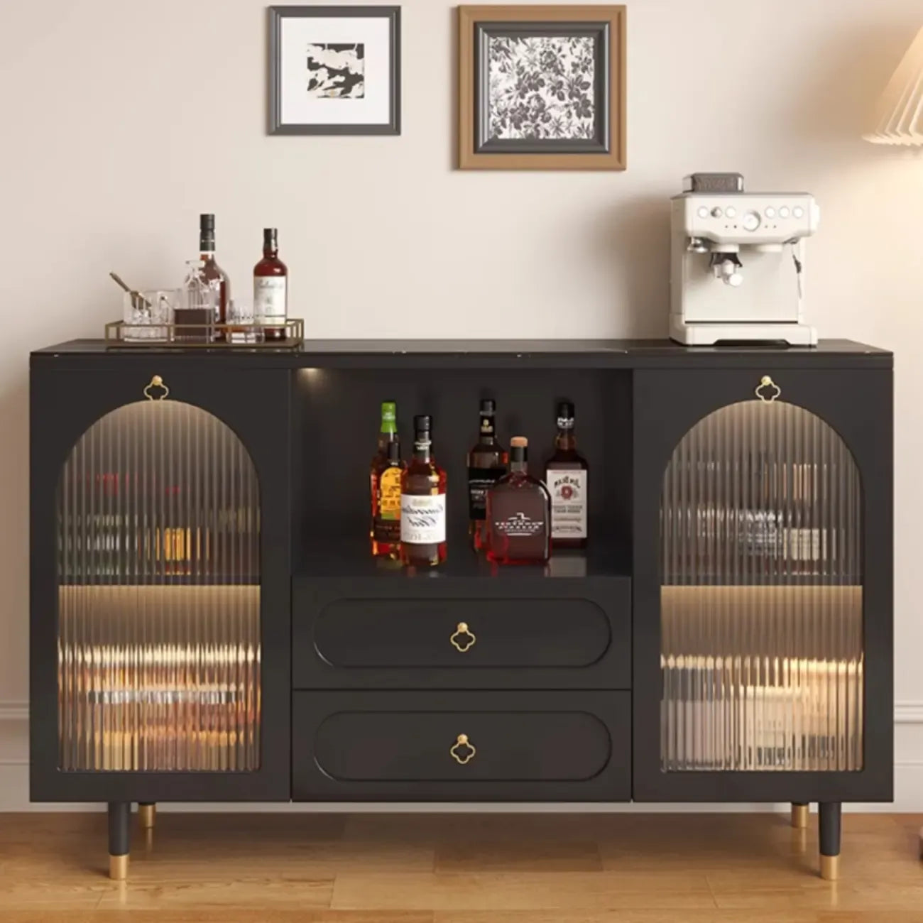 Modern Wooden 2-Drawer Open Shelving Buffet Cabinet