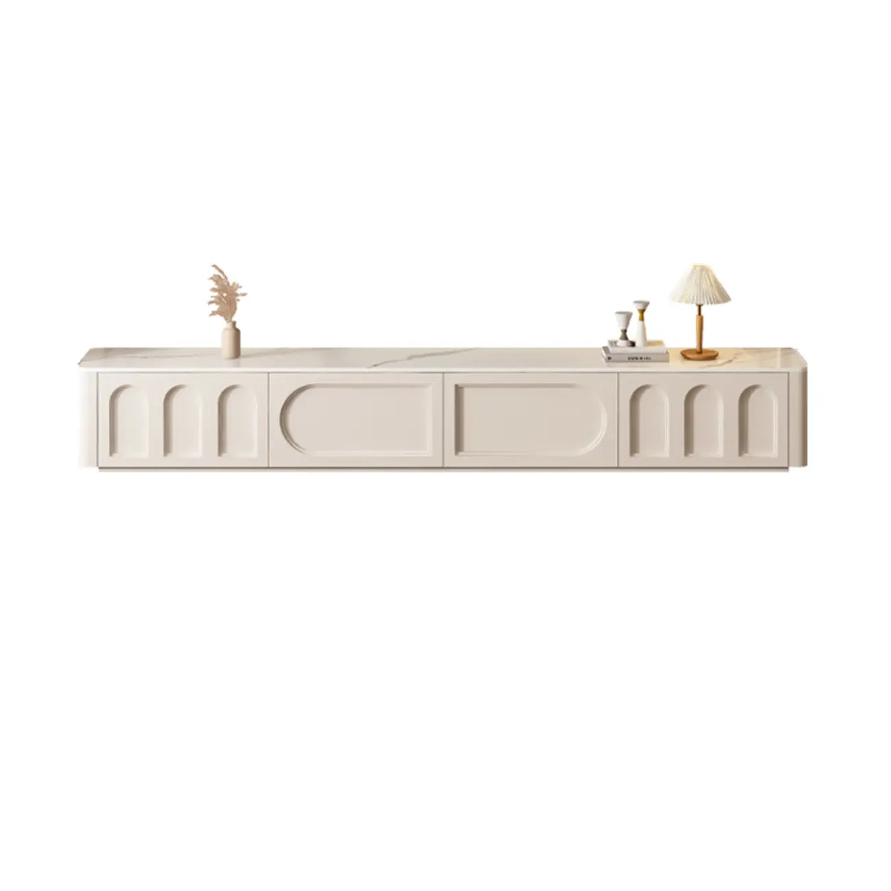 White Modern Long Wooden TV Stand with Drawers