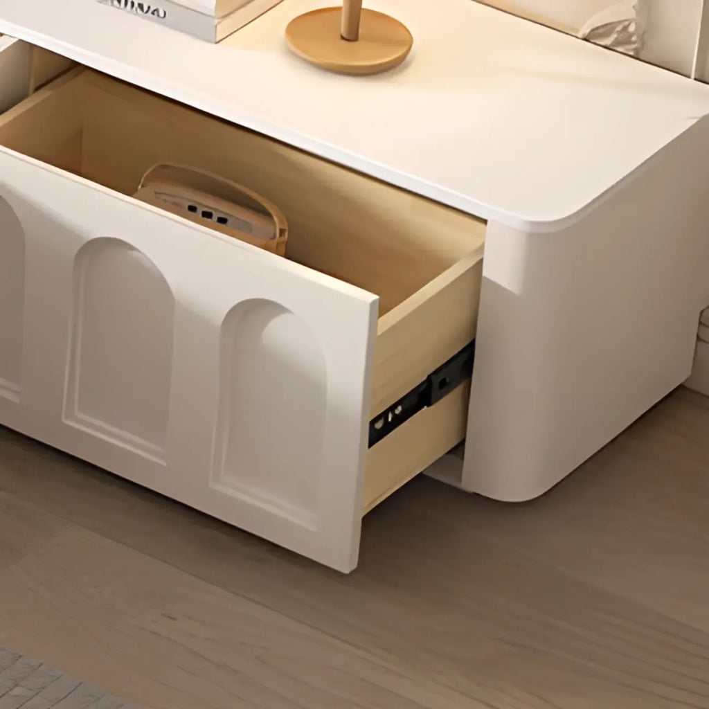 White Modern Long Wooden TV Stand with Drawers