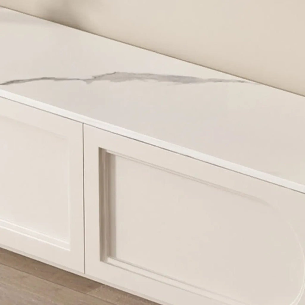 White Modern Long Wooden TV Stand with Drawers