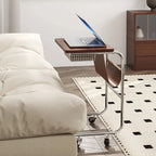 Brown Wood Top C-Shaped Sofa Side Table with Wheels