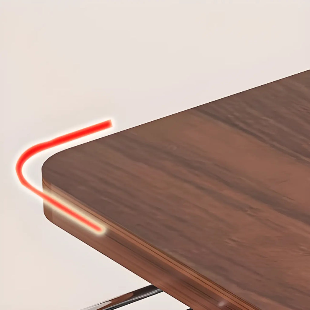 Brown Wood Top C-Shaped Sofa Side Table with Wheels