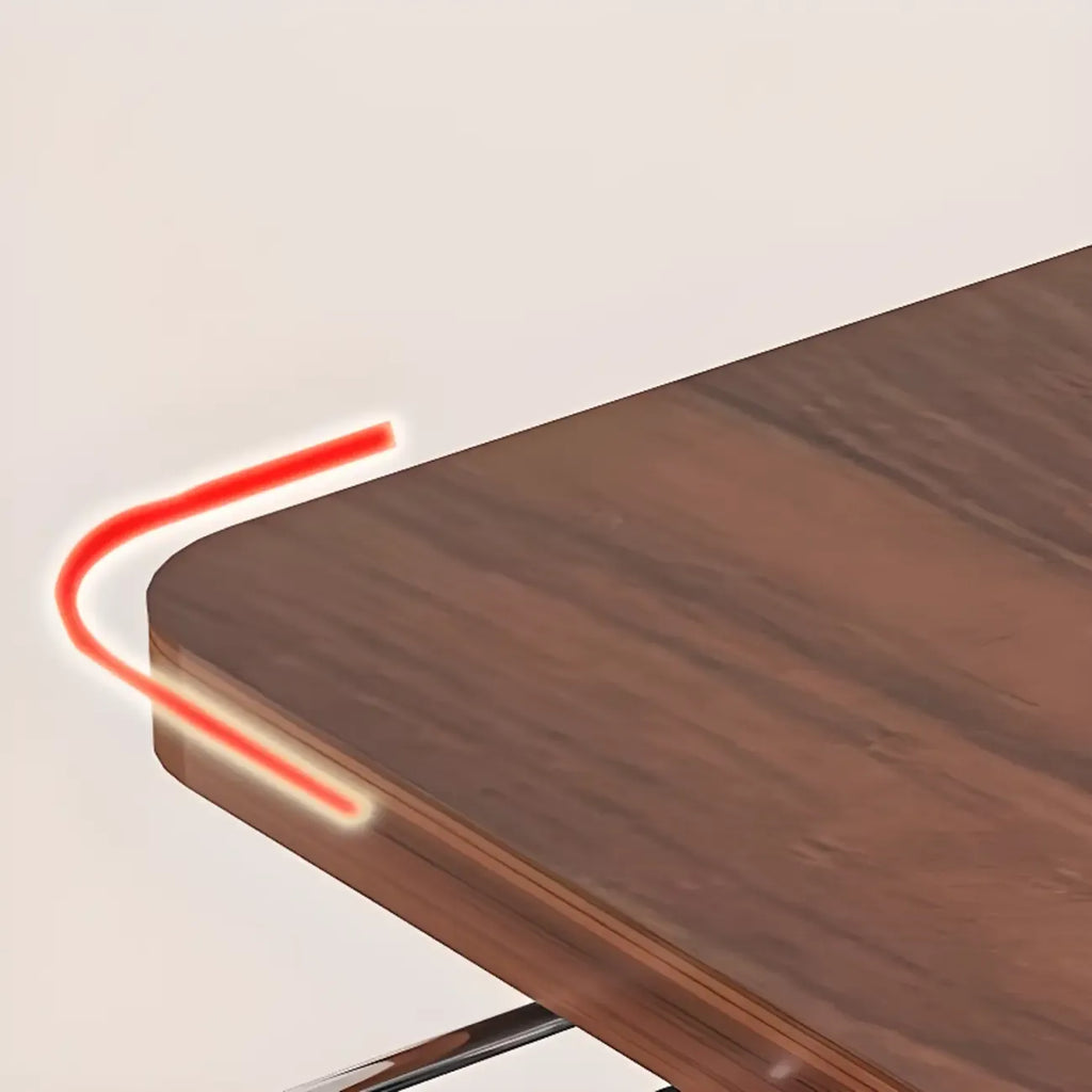 Brown Wood Top C-Shaped Sofa Side Table with Wheels