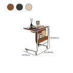 Brown Wood Top C-Shaped Sofa Side Table with Wheels