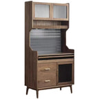 Kitchen Brown Wooden Open Storage Sideboard with Hutch